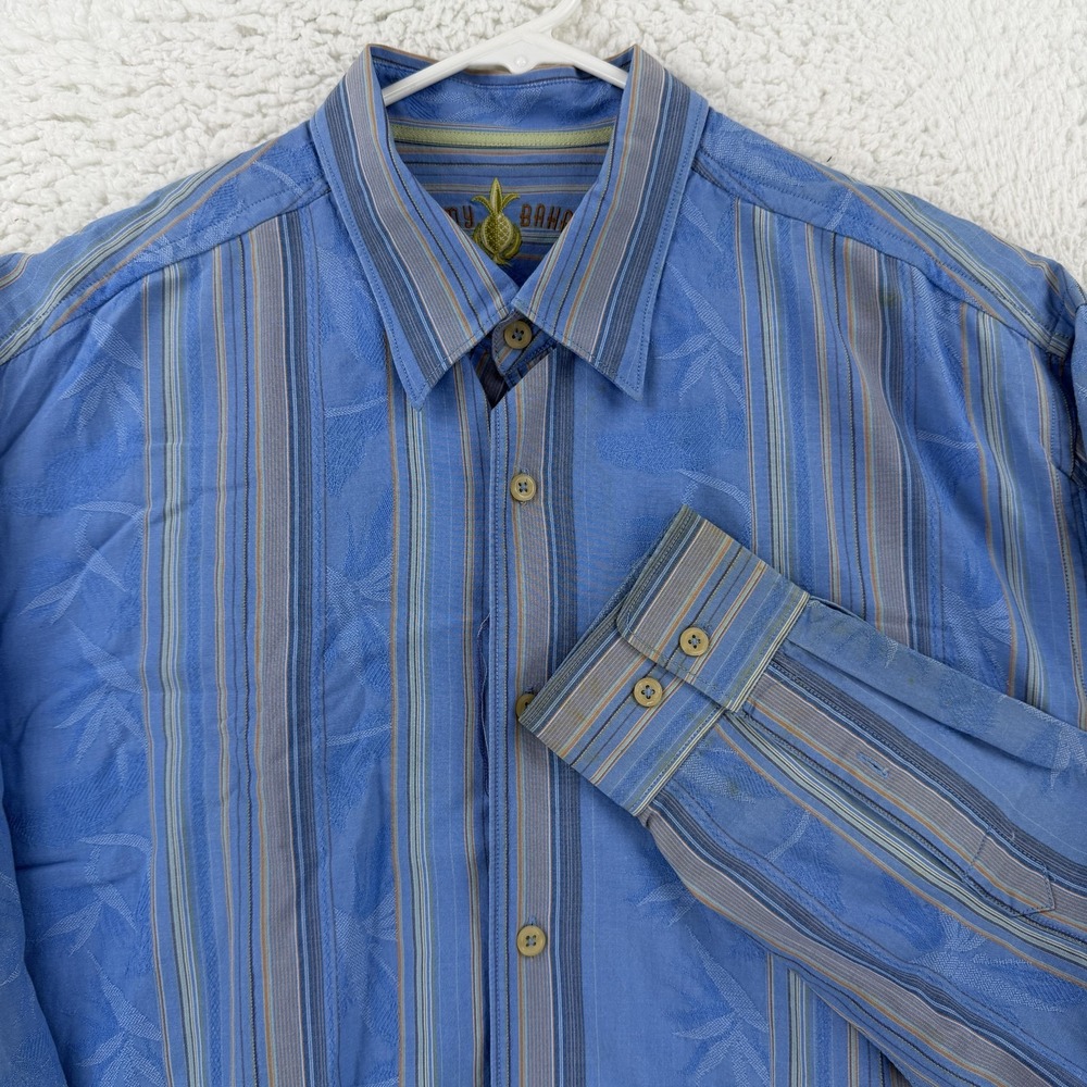 Tommy Bahama Shirt Mens Large Blue Stripe Long Sleeve Button Up‎ Tropical Casual